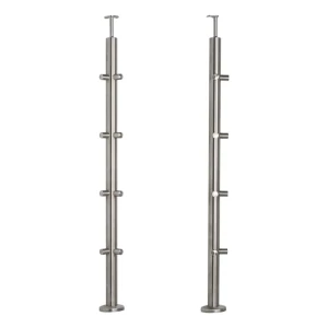 PSG poste de balaustrada de canto em aço AISI 304 ø42,4 mm H1060 mm com suportes para tubos ø12 mm