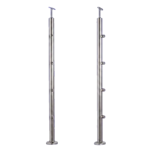 Poste de balaustrada passante PSG Ø42,4 mm em aço inoxidável AISI 304 – 4 suportes Ø12, montagem no pavimento