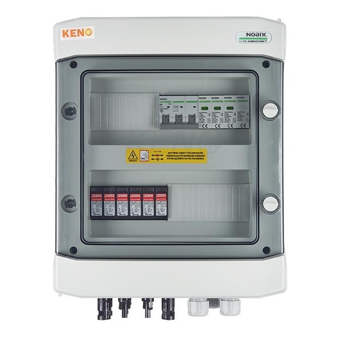 Caixa de junção com para-raios DC + AC, 1000V tipo 1+2, 2 x cadeia PV, 2 x MPPT // ogr.
AC tipo 1+2, 20A 3-F tipo SH-214 DCAC